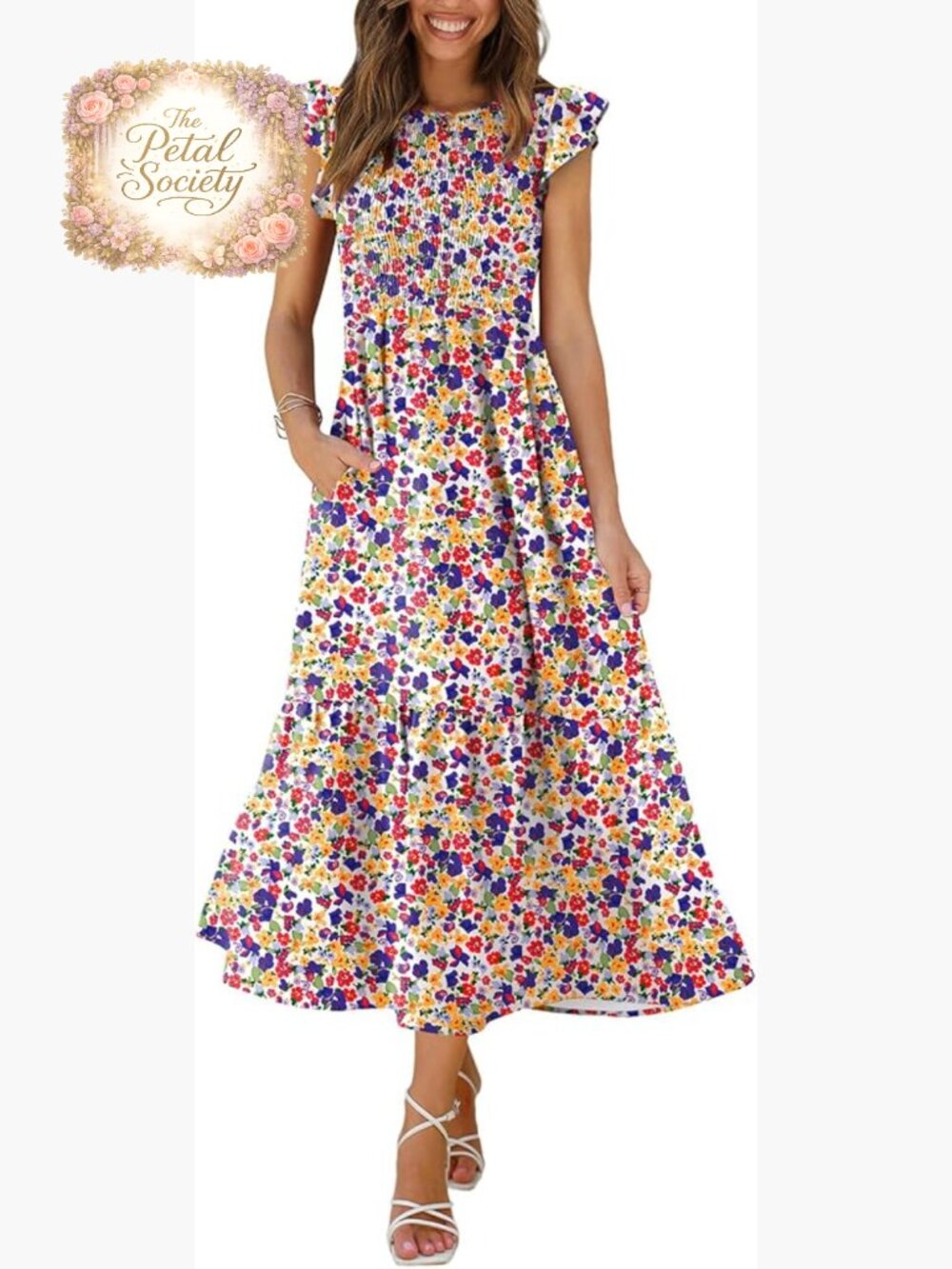 Maxi Dress with Pockets, Ruffle Sleeves, Smocked Fit, XS-2XL